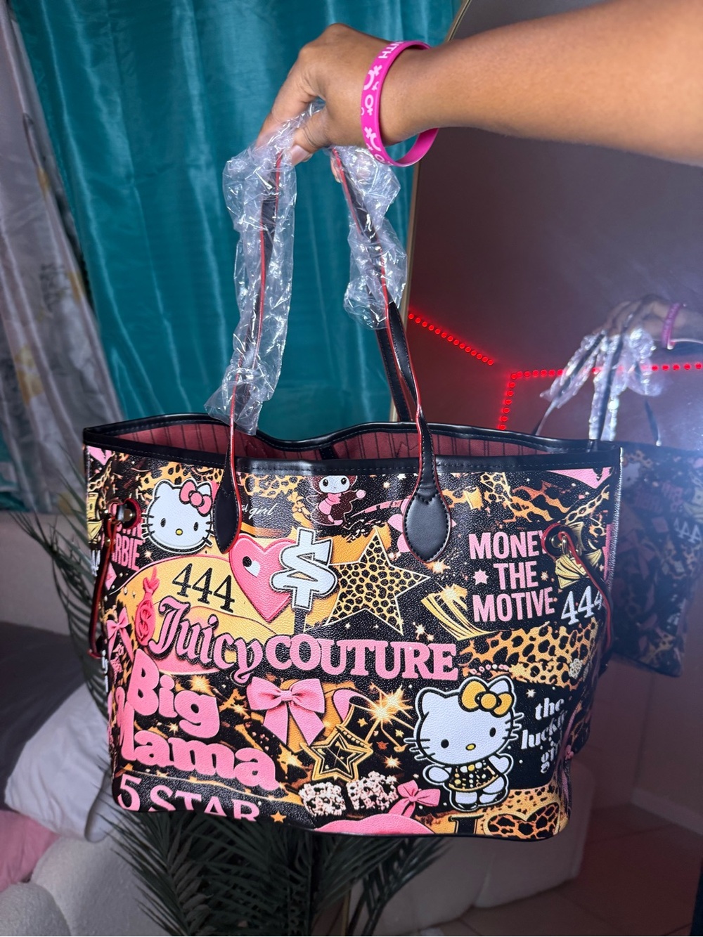 Juicy Couture Pink Black Leopard Hello Kitty Graphic Tote
